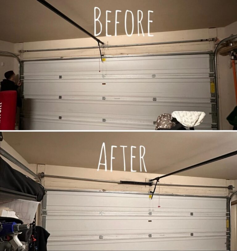 Garage door before and after replacement in San Jose