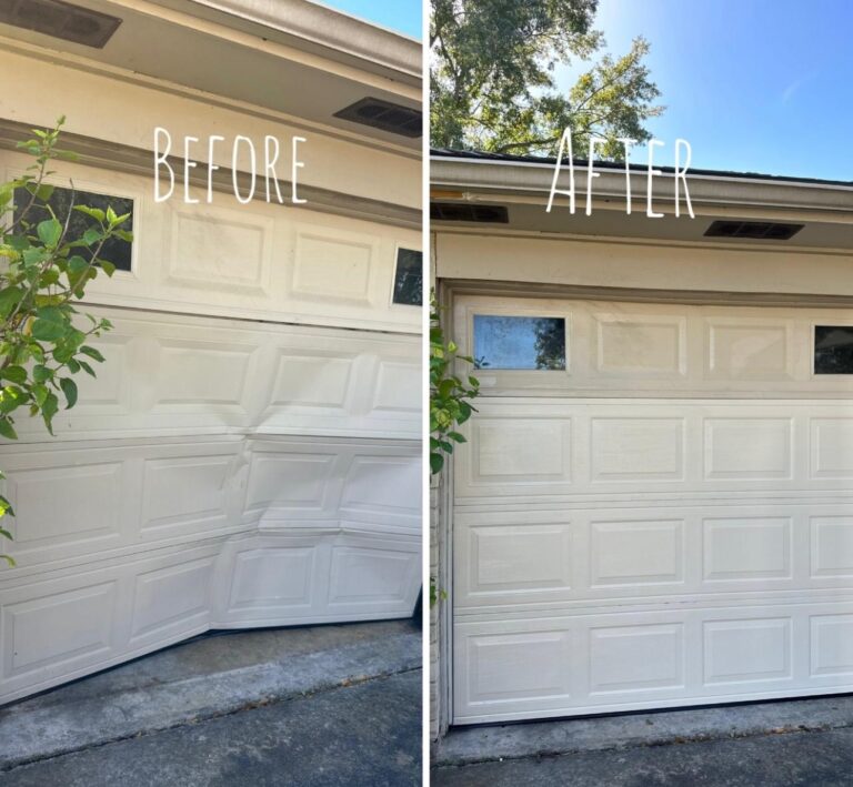 Garage door before and after replacement in Santa Clara