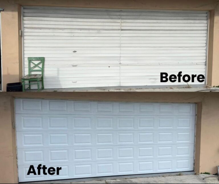 Garage door before and after replacement in Santa Clara